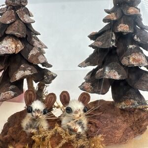 Natural mixed media woodsy pine cones folk art MINIATURE  Signed‎ & Numbered